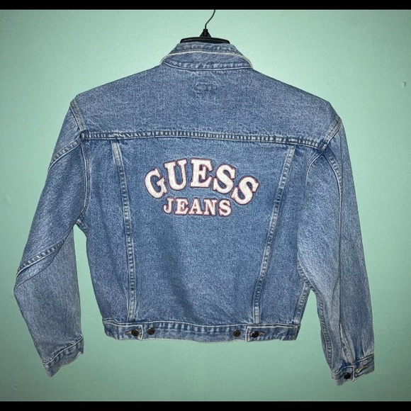 Guess Jackets & Blazers - Vintage 90s Guess Spell out acid washed denim cropped truckers jacket Women’s M